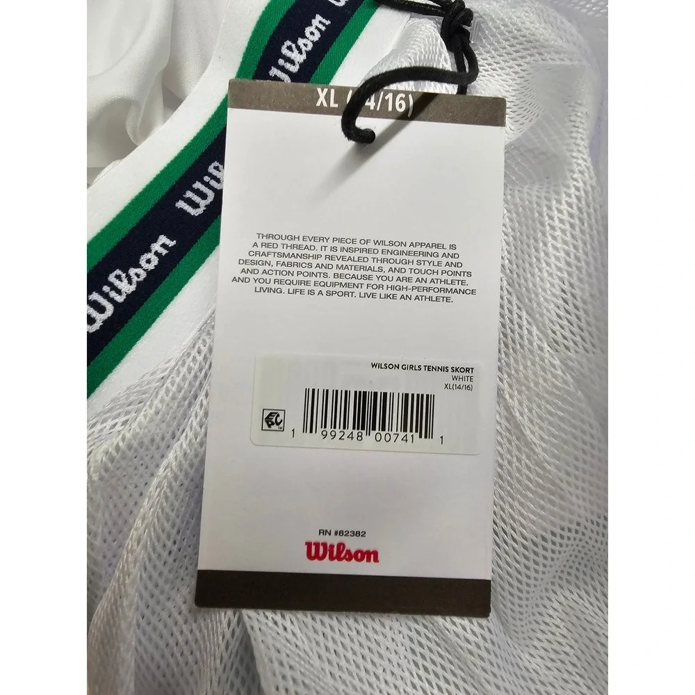 Wilson Girls Pleated Tennis Skort White Polyester Blend Athletic Size XL